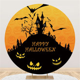 Lofaris Black Castle Bat Pumpkin Happy Halloween Round Backdrop